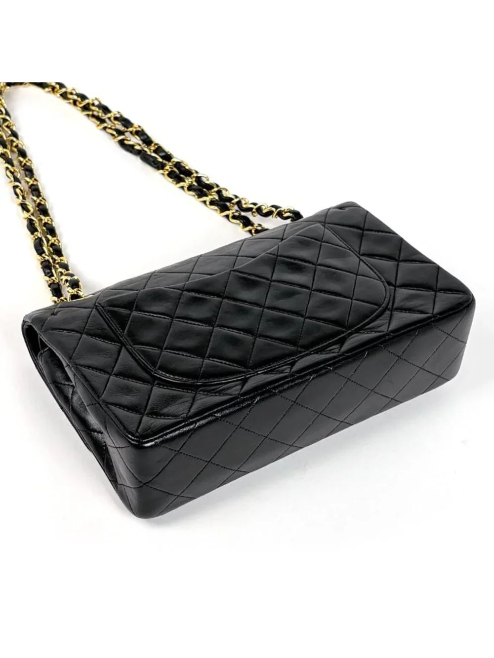 Chanel Shoulder Bag Quilted Double Flap CC Logo Leather Black